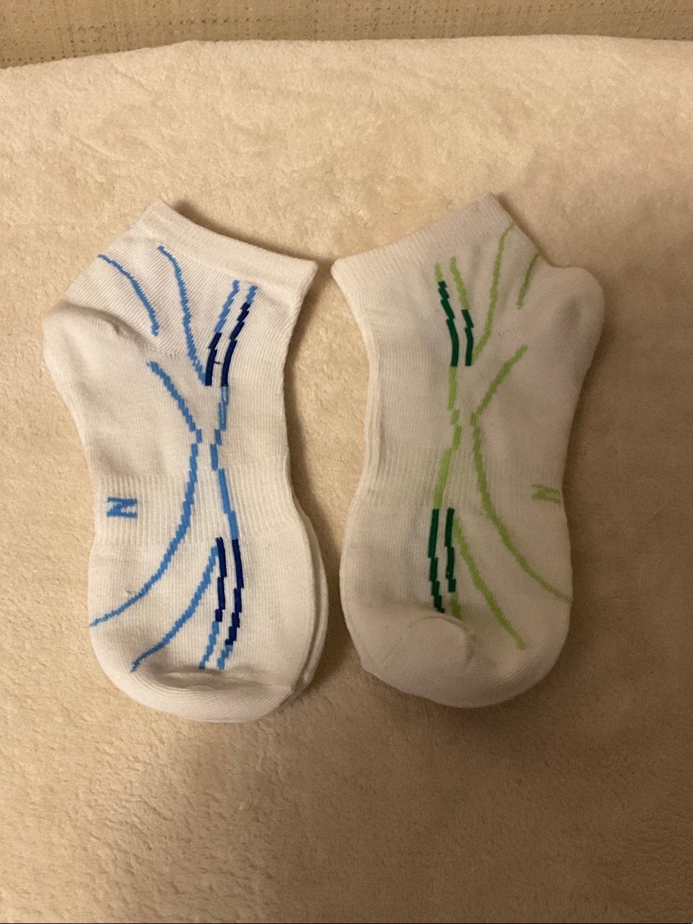 Women's White Ankle Socks with Blue & Green Accent Stripes